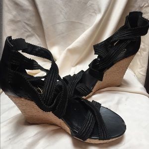 Black wedged 4 inch high heel sandals